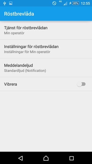 Välj Inställnningar för röstbrevlådan