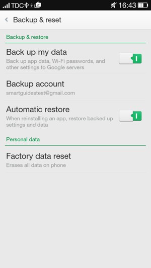 Turn on Back up my data and select Backup account