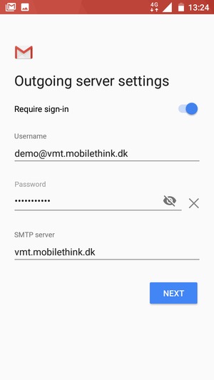 Enter  Outgoing server address
