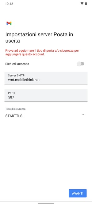 Seleziona Tipo di sicurezza