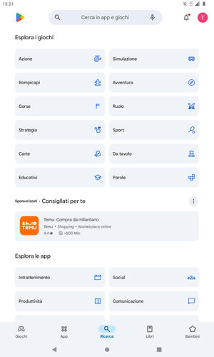 Seleziona la barra di ricerca