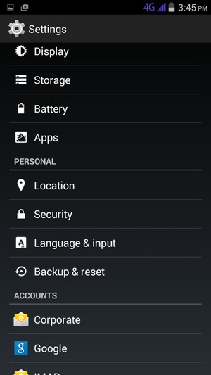 Scroll to and select Security