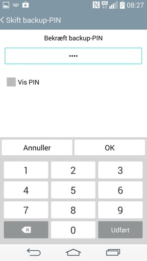 Bekræft din backup PIN-kode og vælg OK