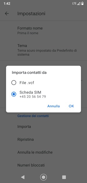 Seleziona Scheda SIM e OK
