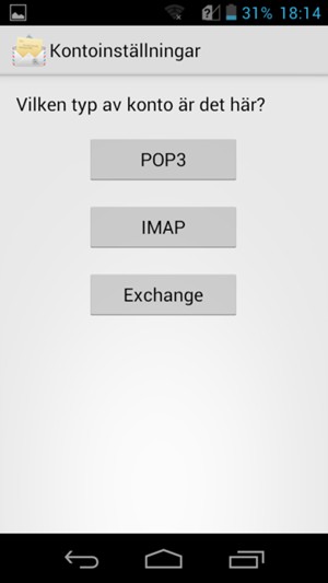 Välj POP3 eller IMAP