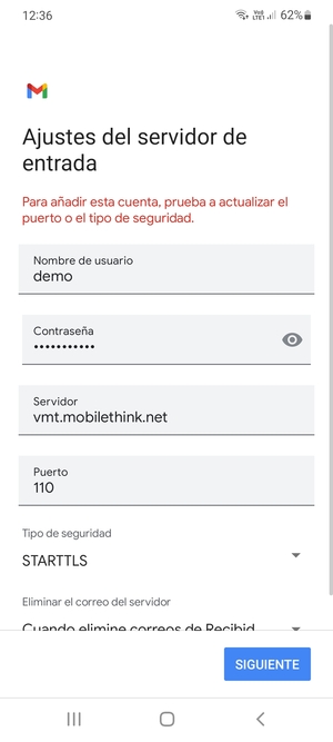 Seleccione Tipo de seguridad