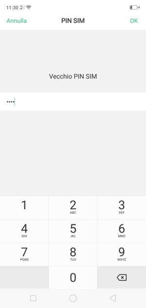 Inserisci Vecchio PIN SIM e seleziona OK