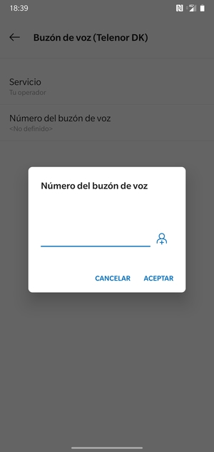 Introduzca el Número del buzón de voz y seleccione ACEPTAR