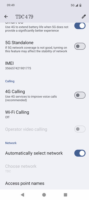 Scroll to and select Access point names
