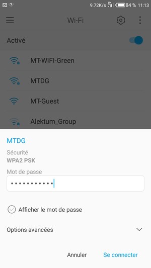 Saisissez le mot de passe du Wi-Fi et sélectionnez Se connecter