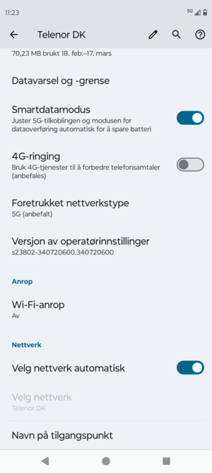 For å bytte nettverk hvis det oppstår nettverksproblemer, slå av Velg nettverk automatisk