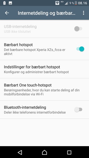 Din telefon er nu sat op til brug som modem