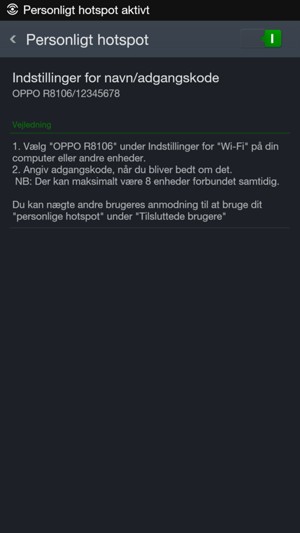 Din telefon er nu sat op til brug som modem