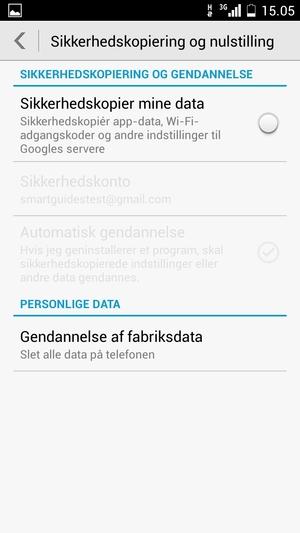 Marker tjekboksen Sikkerhedskopier mine data