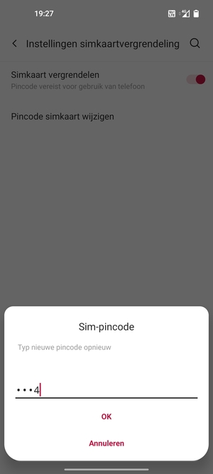Bevestig uw nieuwe sim-pincode en selecteer OK