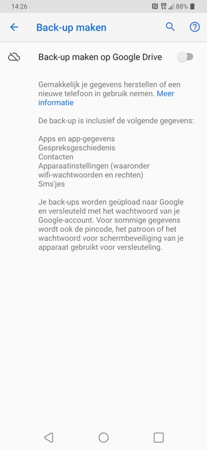 Schakel Back-up maken op Google Drive in
