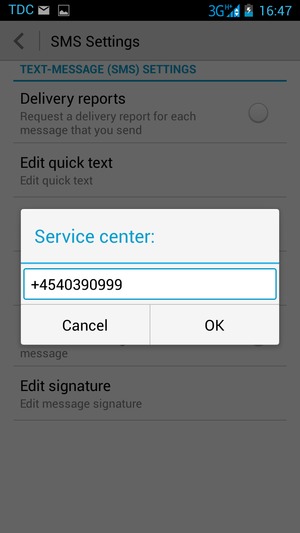 Enter the Service center number and select OK