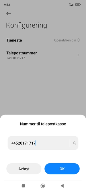 Skriv inn Talepostnummer og velg OK