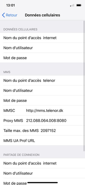 Saisissez les informations Internet