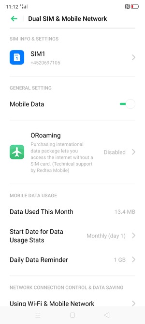 Select SIM1 or SIM2