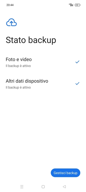 Seleziona Gestisci backup