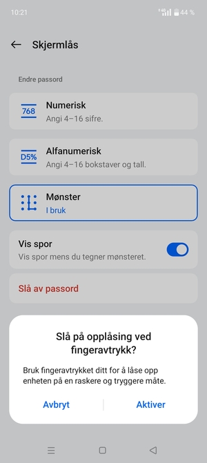 Velg ønsket alternativ