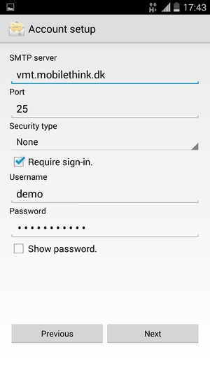 Enter Outgoing server address