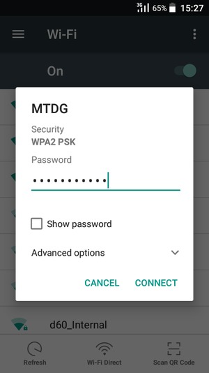 Enter the Wi-Fi password and select CONNECT