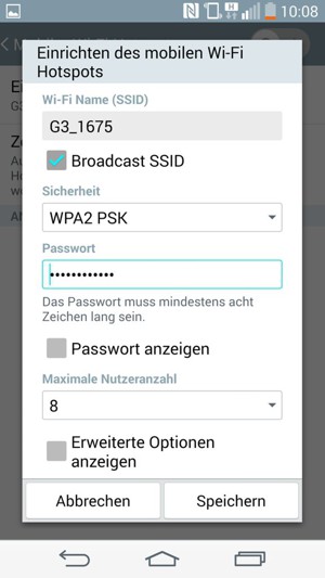 Geben Sie ein Passwort mit mindestens 8 Zeichen ein und wählen Sie Speichern