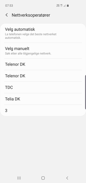 Velg en nettverksoperatør fra listen