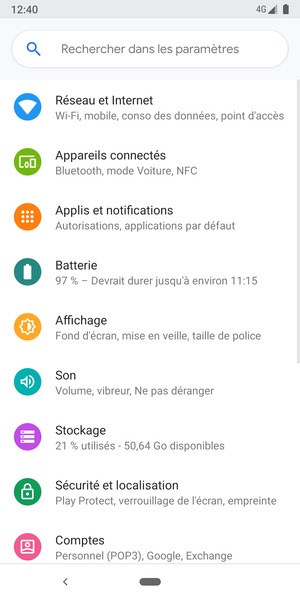 Sélectionnez Réseau et Internet