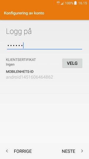 Skriv inn passord og velg NESTE