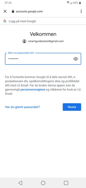 Skriv inn passord og velg Neste
