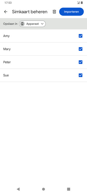 Selecteer de v knop
