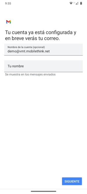 Déle a su cuenta un nombre y escriba su nombre. Seleccione SIGUIENTE