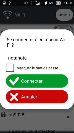 Saisissez le mot de passe du Wi-Fi et sélectionnez Connecter