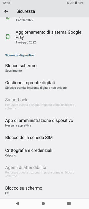Per cambiare il PIN della scheda SIM, allez dans le menu Sicurezza et seleziona Blocco della scheda SIM