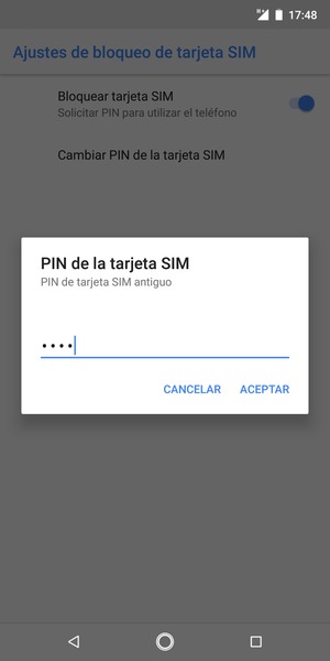 Introduzca su PIN de tarjeta SIM antiguo y seleccione ACEPTAR