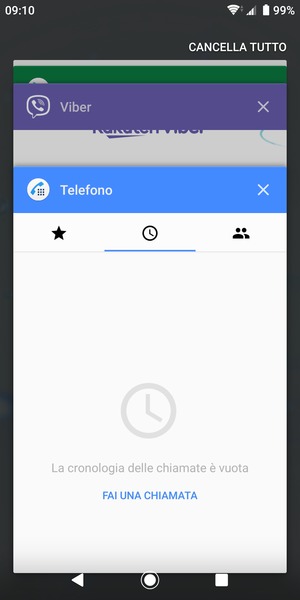 Seleziona CANCELLA TUTTO per chiudere tutte le applicazioni in esecuzione