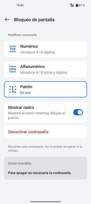 El teléfono ha sido asegurado con un bloqueo de pantalla