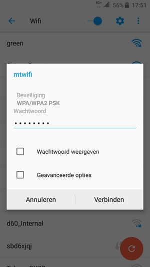 Voer het WiFi-wachtwoord in en selecteer Verbinden