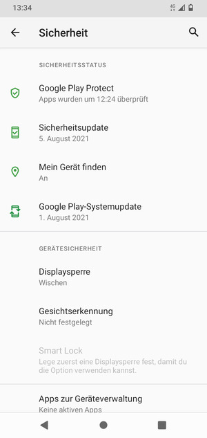 Um Ihre Bildschirmsperre zu aktivieren, gehen Sie zum Sicherheit Menü und wählen Sie  Displaysperre