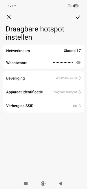 Voer een wachtwoord van een WiFi-hotspot in van ten minste 8 tekens en selecteer OK