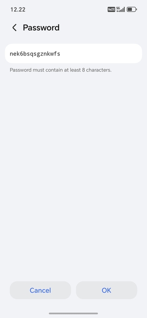 Enter a Wi-Fi hotspot password of at least 8 characters and select OK