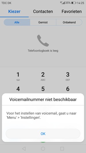 Als uw voicemail niet geïnstalleerd is, selecteert u OK
