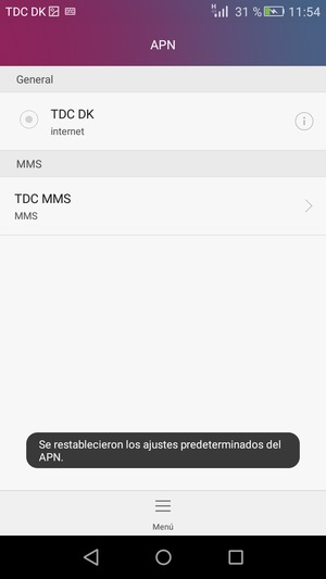 El teléfono se reiniciará con la configuración predeterminada de Internet y MMS