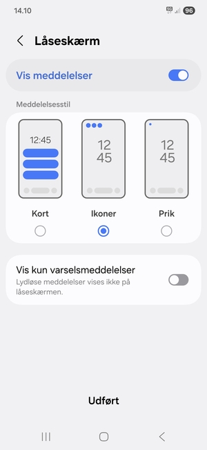 Vælg dine foretrukne muligheder og vælg Udført