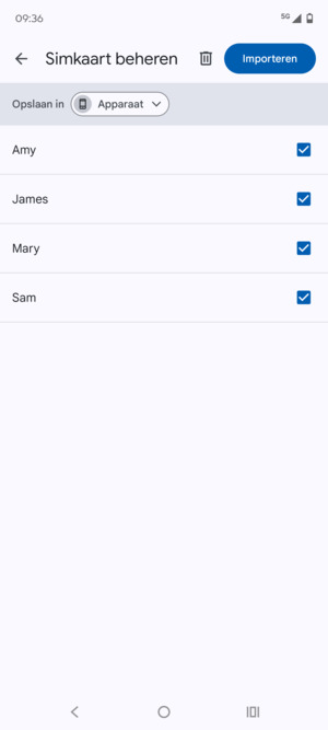 Selecteer de v knop