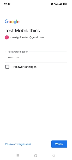 Geben Sie Ihre Passwort ein und wählen Sie Weiter