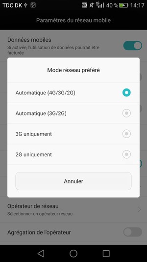 Sélectionnez 2G uniquement pour activer la 2G